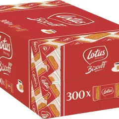 Duże czerwone pudełko z ciasteczkami Lotus Biscoff. Idealne, gdy zastanawiasz się, gdzie kupić ciastka Biscoff na prezent lub do kawy.