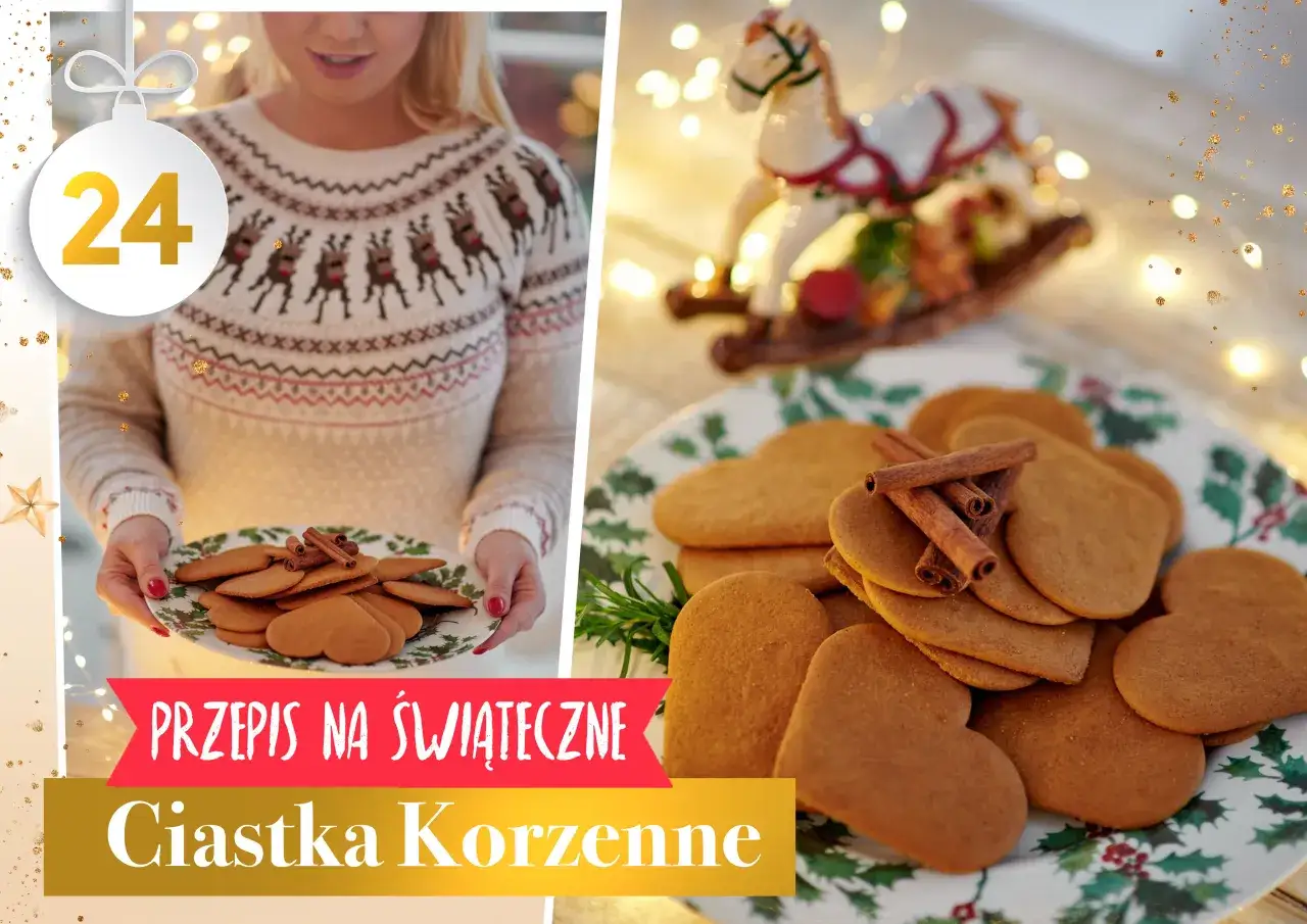 Świąteczne ciastka korzenne w kształcie serc na talerzu z ostrokrzewem. Idealne na Wigilię, oto przepis!