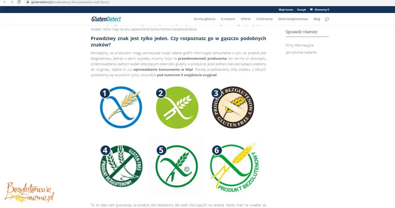 Etykieta produktu bezglutenowego Przekreślony Kłos